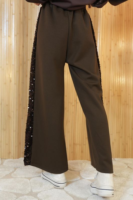 Soft Tech Sequin Wide Leg Pant Chocolate /8=